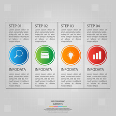 Fototapeta premium Infographic elements. Business concept timeline. Modern infograph template with four steps. Can use for workflow layout, diagram, banner, webdesign, presentation. Vector illustration.