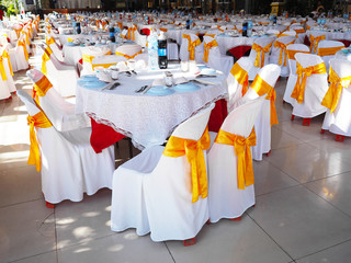 Set of Chinese banquet at wedding celebration in Thailand.