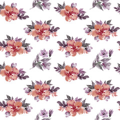 Seamless floral summer pattern with hand painted watercolor flowers, leaves, berries. Can be used for a poster, printing on fabric, scrapbooking, wrapping paper