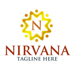 Obraz premium N initial logo with gold stars . Luxury ornament crown logo