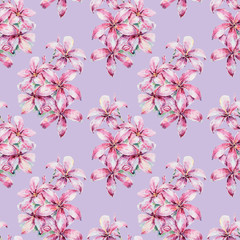Seamless floral summer pattern with hand painted watercolor plumeria flowers, leaves. Can be used for a poster, printing on fabric, scrapbooking, wrapping paper