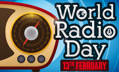 Vintage Transistors Radio and Sign for World Radio Day, Vector Illustration