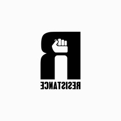 letter R for resistance logo design inspiration . demonstration icon tempalte . clench hand logo design inspiration . letter R logo design