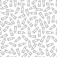 Hand drawn cosmetics lipsticks. Seamless pattern Linear vector illustration.