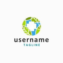 nature medical logo design inspiration . leaf healthcare medical logo design template . circle medical geometric icon