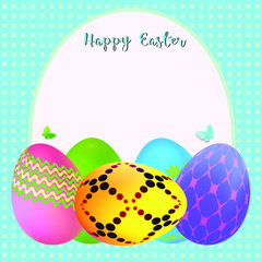 Happy Easter background with colorful decorated eggs, vector illustration.
