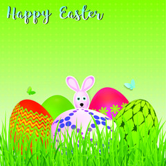 Happy Easter background with colorful decorated eggs, vector illustration.