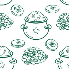 St. Patrick s day background in green colors. Seamless pattern. Vector illustration.