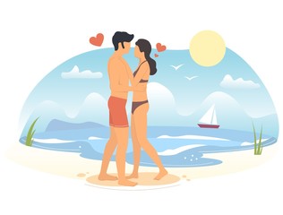 Romantic summer vacation vector concept for web banner, website page