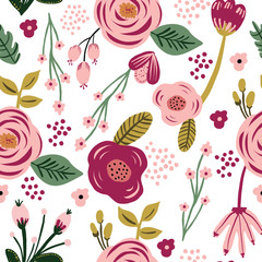Seamless pink flower floral leaf pattern. Stylish repeating texture. Repeating texture.