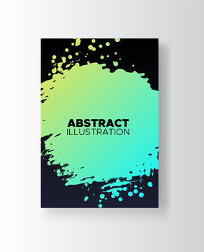Modern abstract vector banners. Ink style poster shapes of gradient colors on black background.