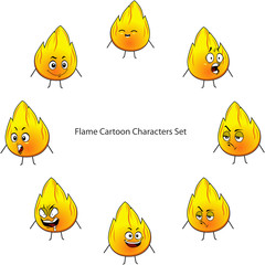 set of fire flame cartoon characters, isolated on white background, ready for mascot, icon, poster, print or other design need