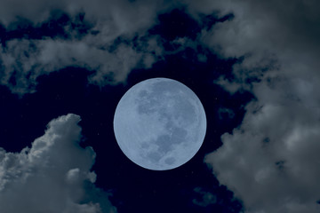 Plakat Full moon on night sky with blurred cloud.
