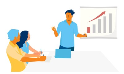 Business people discussing project. Business concept vector illustration in flat cartoon style.