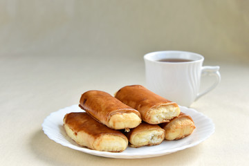 Homemade cake with cottage cheese on a white plate