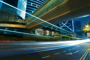 traffic in central district of Hong Kong city at night