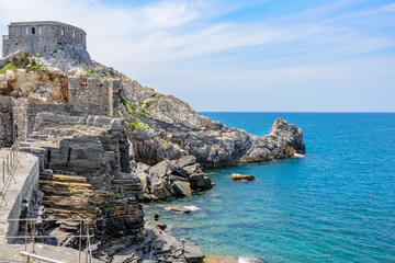 Ligurian coast. View from the old fortress in Portovenere town, Italy