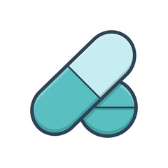 Color illustration icon for pill medicine 