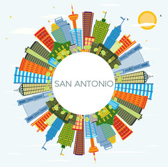 San Antonio Texas City Skyline with Color Buildings, Blue Sky and Copy Space. - obrazy, fototapety, plakaty