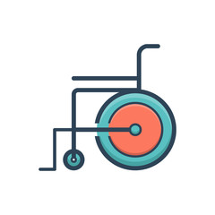 Color illustration icon for wheelchair wheel chair