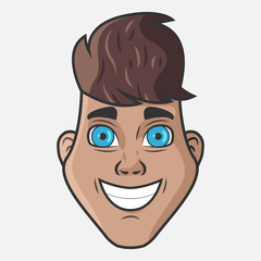 Character for your project. Cartoon vector illustration design. The man with brown hair. Portrait of smiling man.