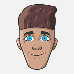 Character for your project. Cartoon vector illustration design. The man with brown hair. Portrait of smiling man.