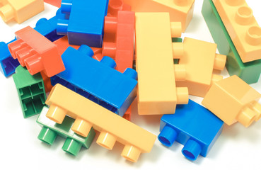 Colorful toy blocks for children on white background