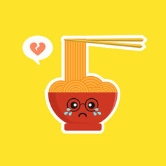 Cute and kawaii ramen bowl character in flat style. Noodle with chopstick cartoon character illustration with emoji and expression. Can use for restaurant, resto, mascot, chinese. japanese, asian