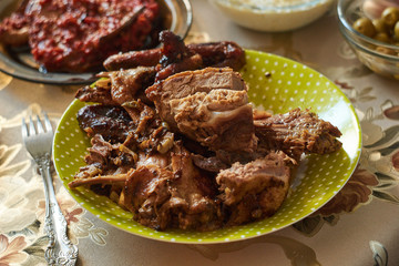 Homemade roasted duck on white plate