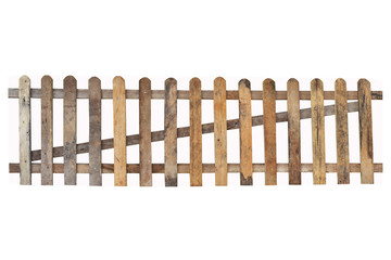 set of wooden fence isolated on white background
