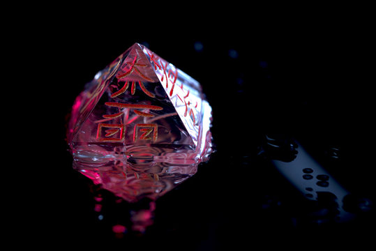 Crystal In Pyramid Shape With REIKI Symbols : Cho Ku Rei Means Power, Sei Hei Ki Means Harmony, Hon Sha Ze Sho Nen Means Distance, Dai Ko Myo Means Master, Raku =completion