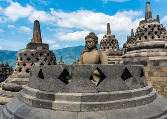 Some stupas with Buddha's head in Borobudur Temple, Magelang, Borobudur will be the location to celebrate Vesak Day 2019.