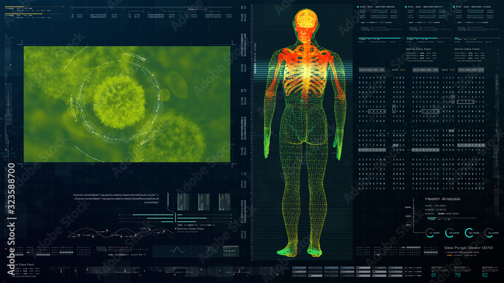 Aufkleber futuristic head up display motion element virtual biomedical holographic human body scan neurologica