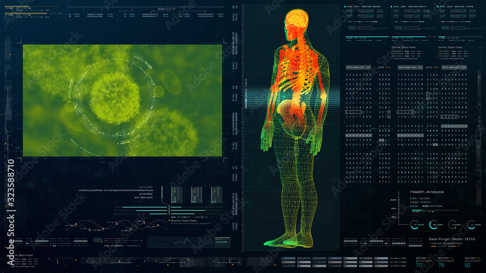 Aufkleber futuristic head up display motion element virtual biomedical holographic human body scan neurologica