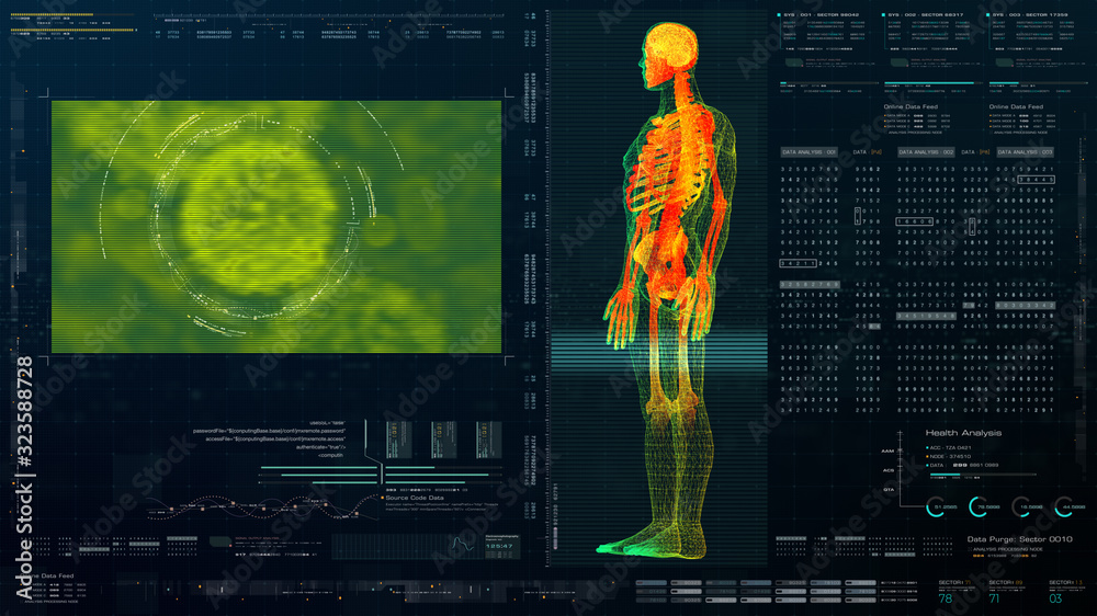 Aufkleber futuristic head up display motion element virtual biomedical holographic human body scan neurologica