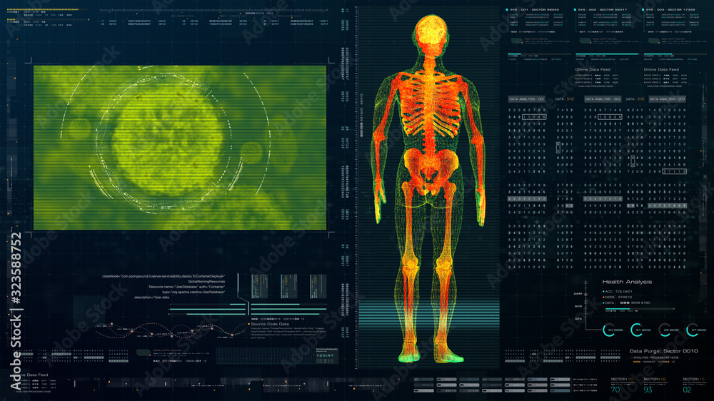 Aufkleber futuristic head up display motion element virtual biomedical holographic human body scan neurologica