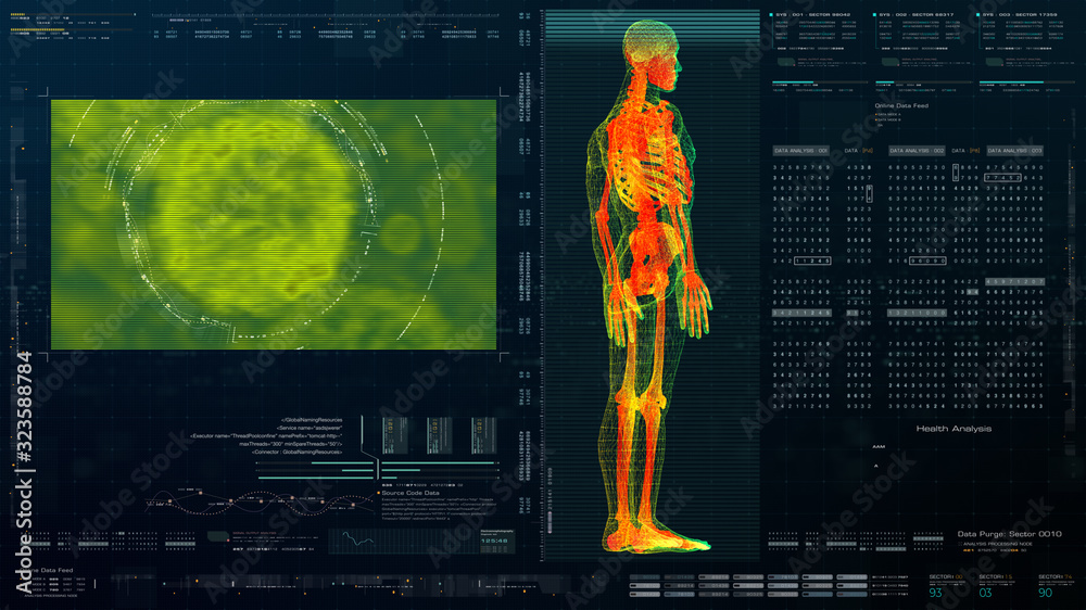 Aufkleber futuristic head up display motion element virtual biomedical holographic human body scan neurologica