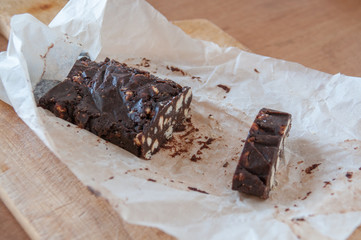 Chocolate dessert with a crumb of cookies 