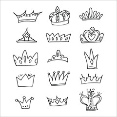 set of crowns. Super cute set of crowns isolated on white. Cartoon vector icons set. symbol of the power. king, queen, princess top