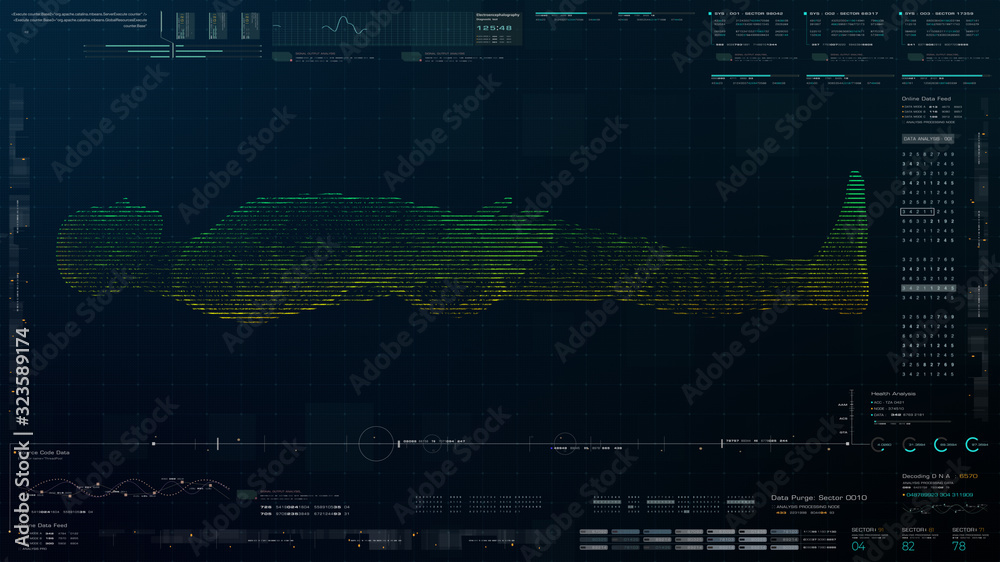 Poster futuristic head up display motion element virtual biomedical holographic human body scan neurologica