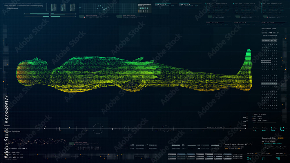 Aufkleber futuristic head up display motion element virtual biomedical holographic human body scan neurologica