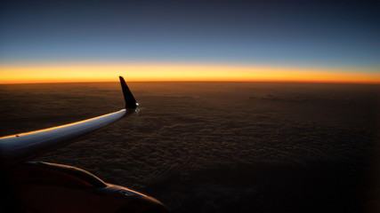 Evening  twilight sky, horizon view from the window plane.