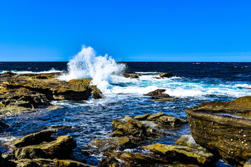 Natures natural beauty, waves crashing on the rocks creating huge sprays of fresh sea water.