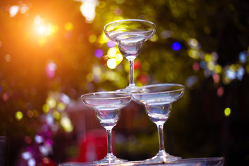 Set of collection empty cocktail glasses for bar drinks