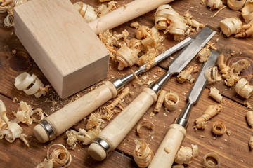 Carpenter cabinet maker hand tools on the workbench - Powered by Adobe