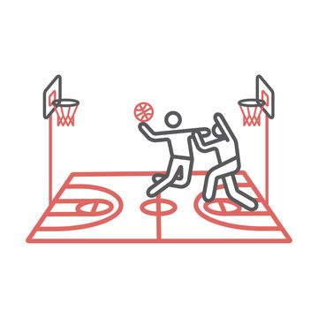 Players play basketball line icons. Vector signs for web graphics.