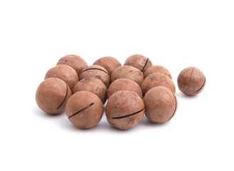 Macadamia nuts natural food isolated on the white
