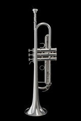 Silver Trumpet over black plain background