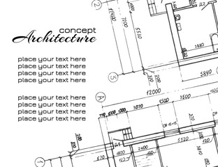 	 Architectural drawings black ink on white background. Architecture abstract concept. Hand drawn background for design. Detailed plan. Graphic design elements. Vector Illustration