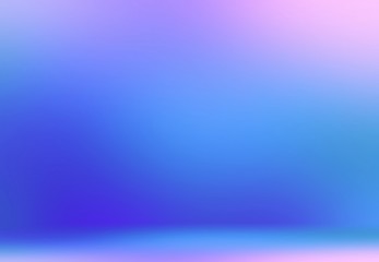 3d wall and floor defocused illustration. Fantastic empty room background. Pink blue lilac blurred gradient. 